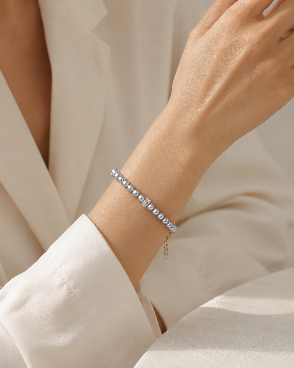 Silver Pearl Beaded Bracelet