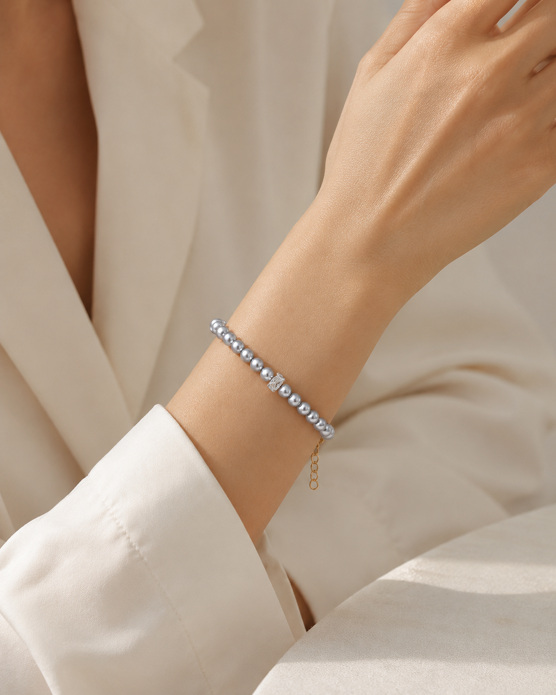 Silver Pearl Beaded Bracelet