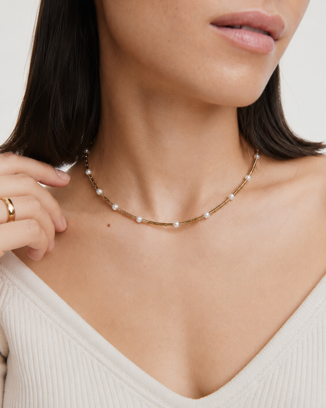Antique Gold Pearl Beaded Necklace