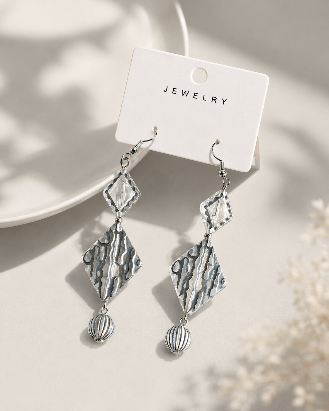 Silver Ripple Drop Earrings