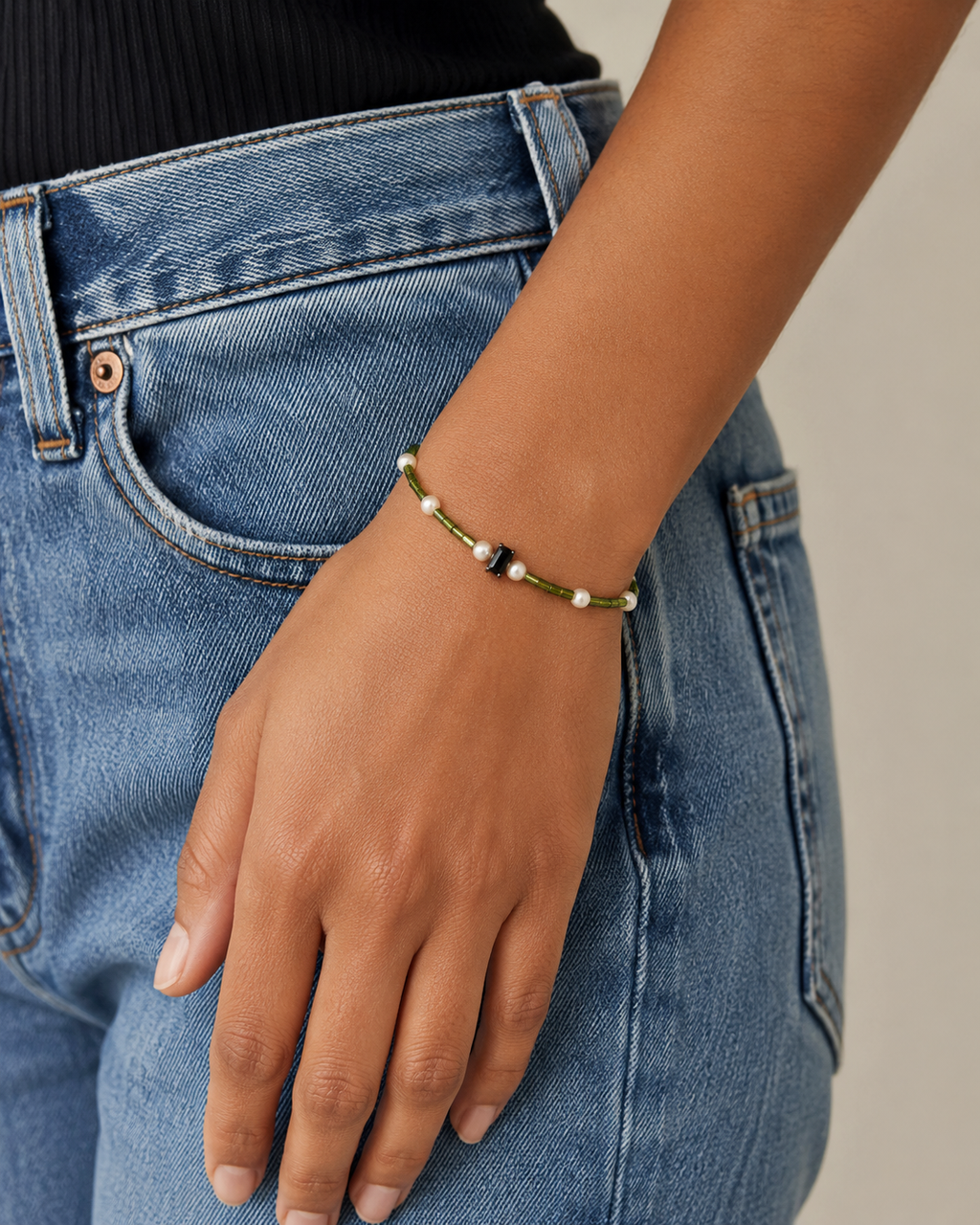 Olive Pearl Beaded Bracelet