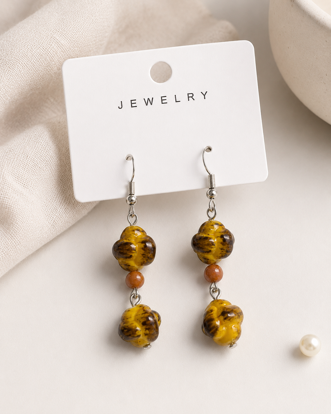 Amber Bloom Beaded Earrings