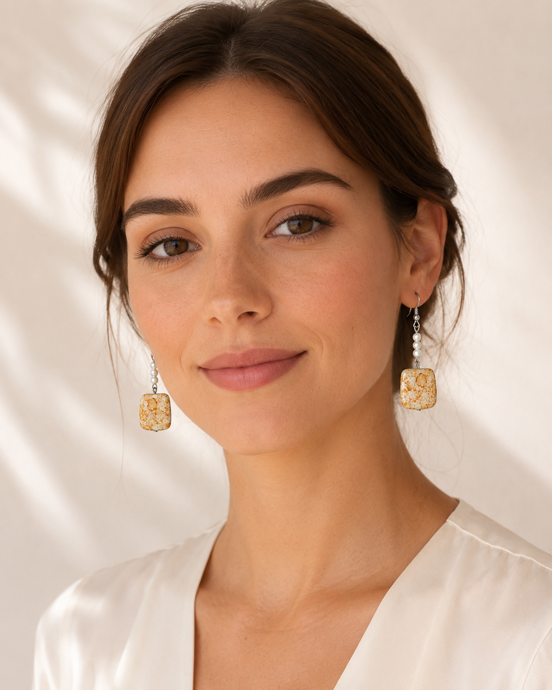 Ivory Pearl Square Earrings