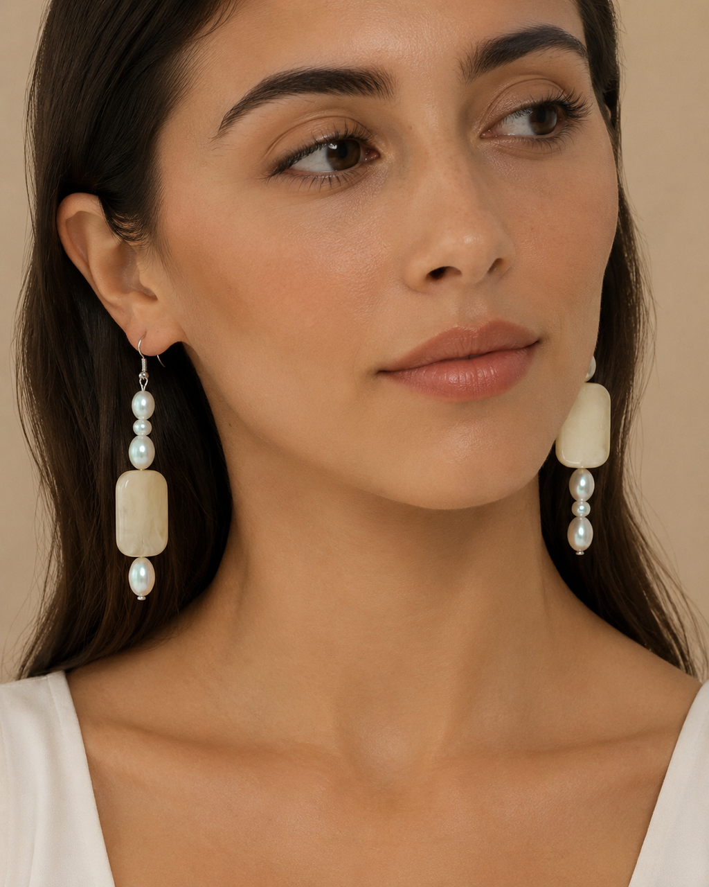 Ivory Pearl Square Earrings