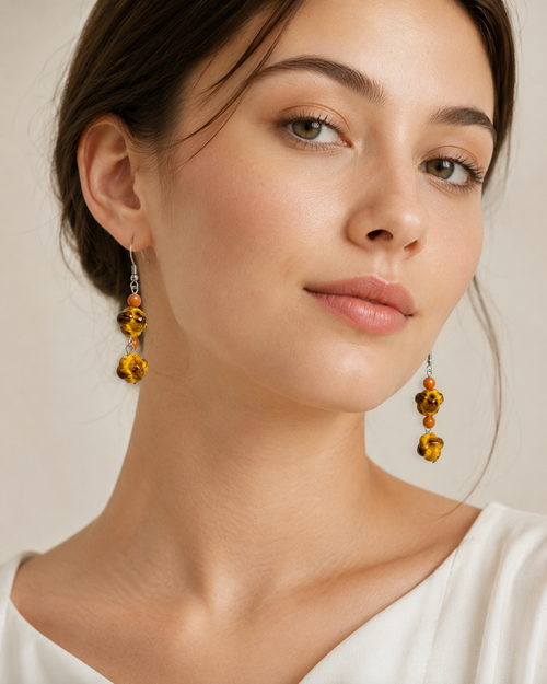 Amber Bloom Beaded Earrings