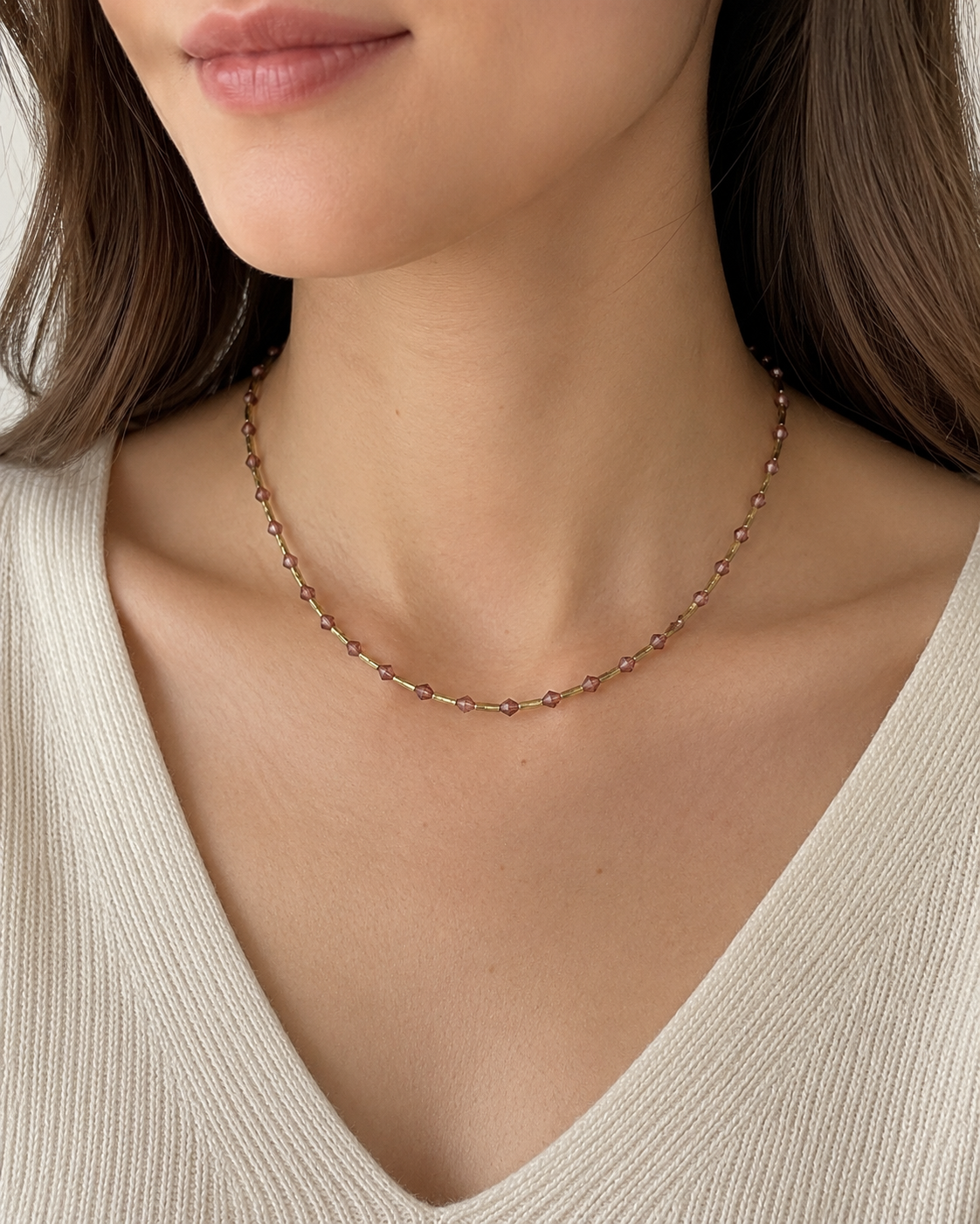 Rose Glow Beaded Necklace