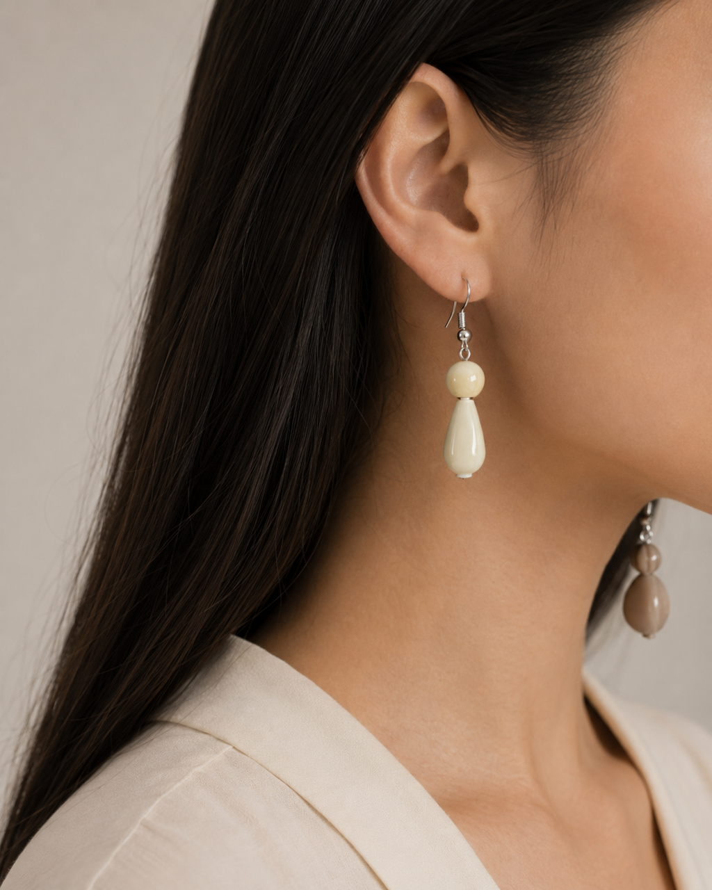 Ivory & Taupe Drop Earrings