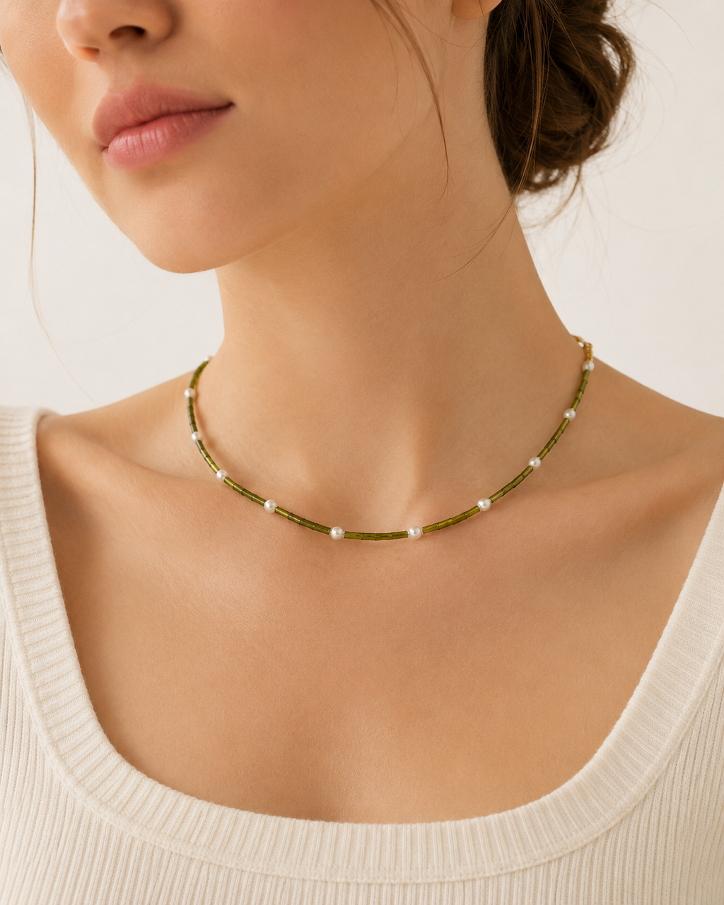 Olive Pearl Beaded Necklace