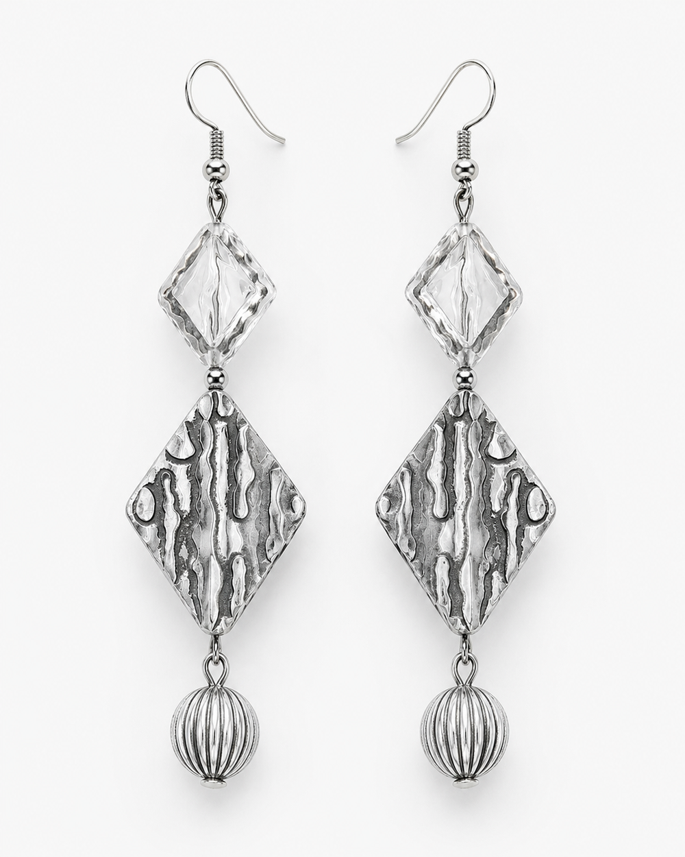 Silver Ripple Drop Earrings