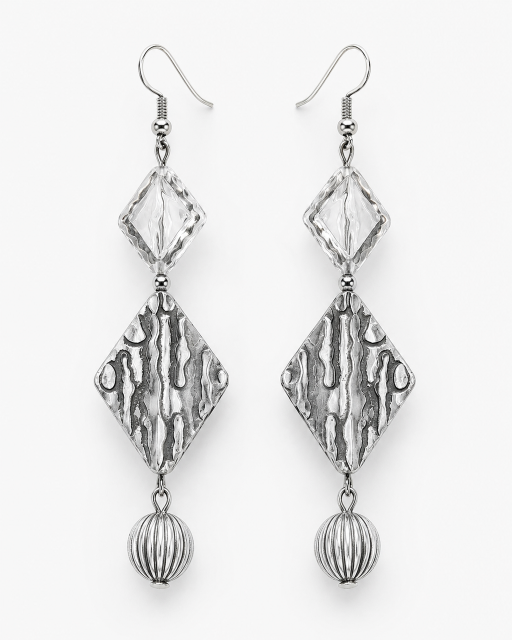 Silver Ripple Drop Earrings