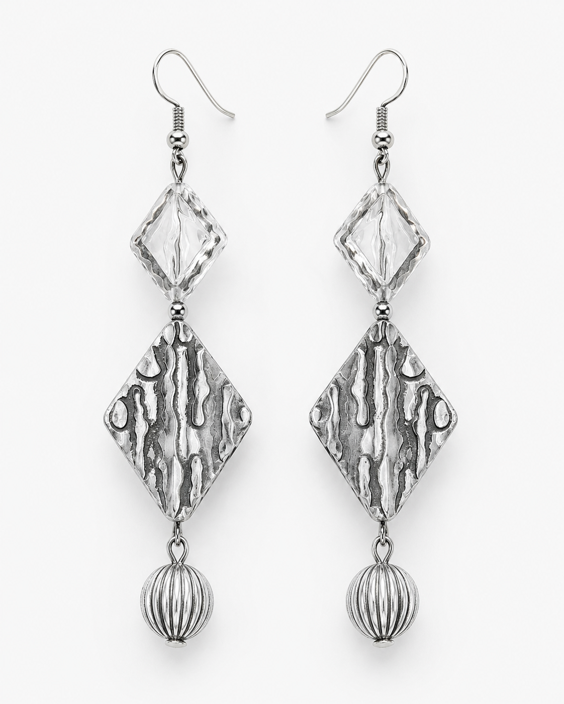 Silver Ripple Drop Earrings