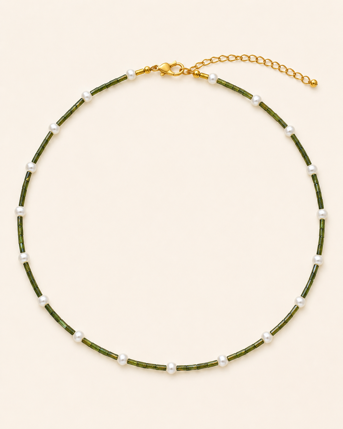 Olive Pearl Beaded Necklace