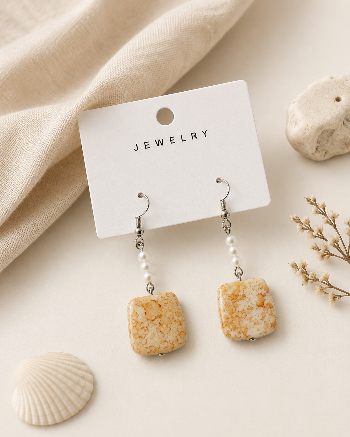 Ivory Pearl Square Earrings