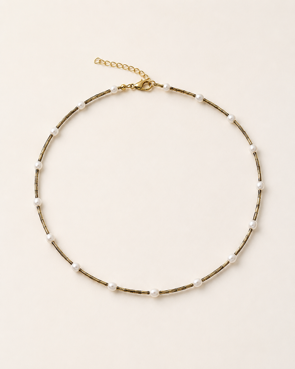 Antique Gold Pearl Beaded Necklace