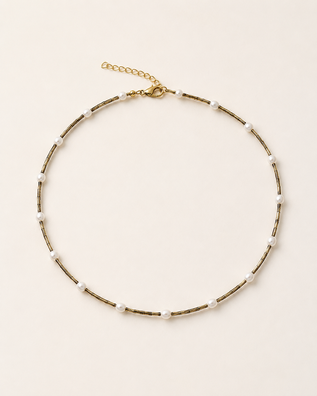 Antique Gold Pearl Beaded Necklace