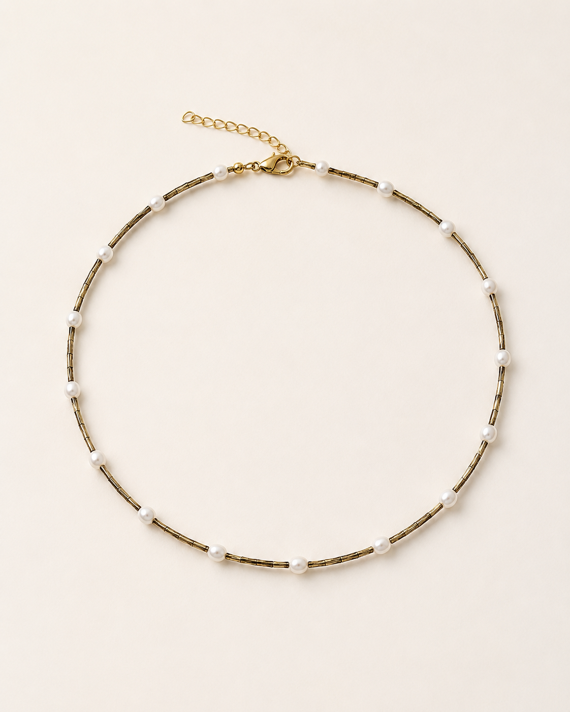 Antique Gold Pearl Beaded Necklace
