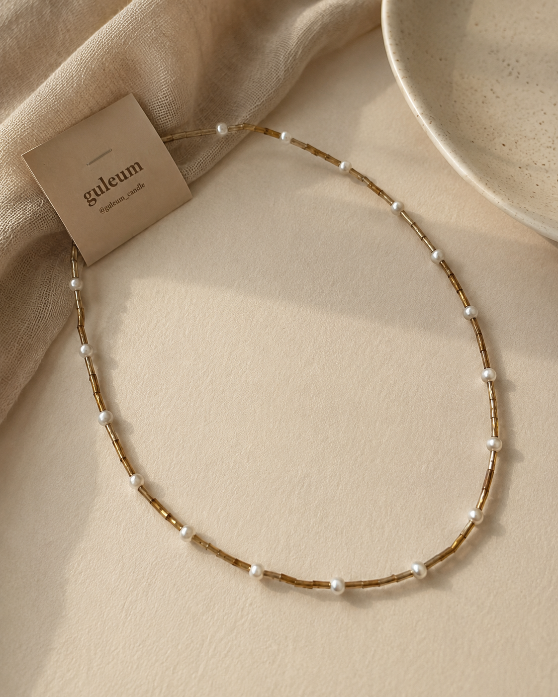 Antique Gold Pearl Beaded Necklace