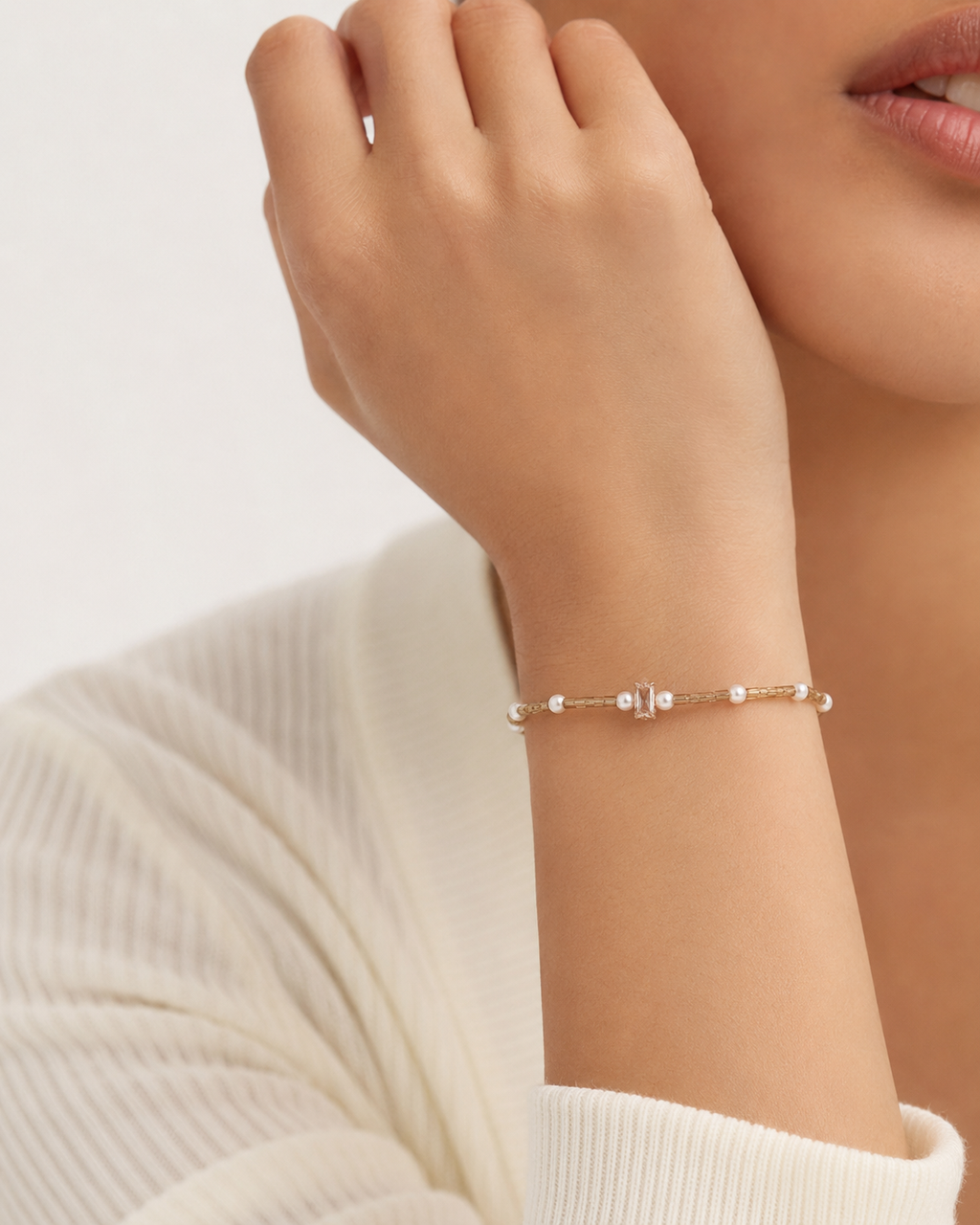 Champagne Pearl Beaded Bracelet