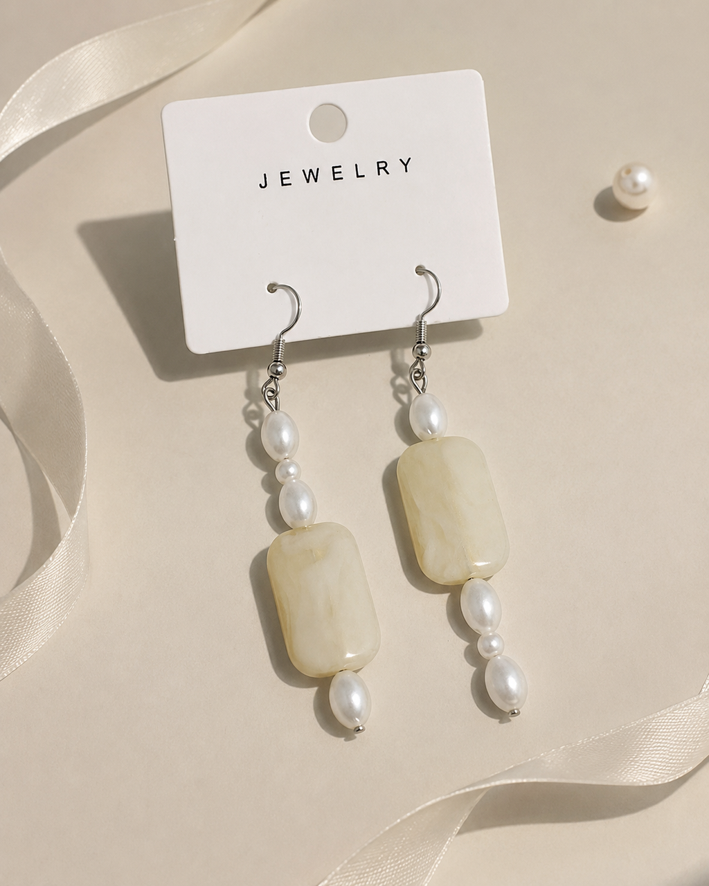 Ivory Pearl Square Earrings