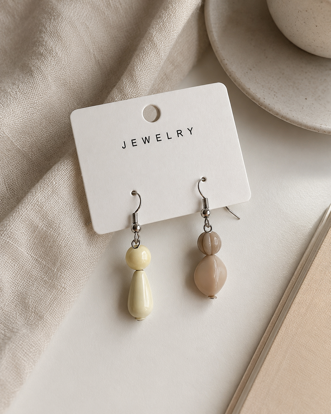 Ivory & Taupe Drop Earrings